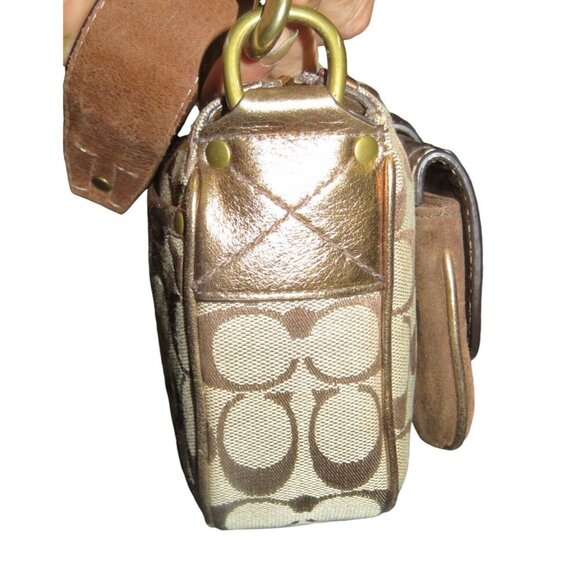 Coach 2004 Special Edition Signature C Khaki Bronze Canvas Suede & Leather Buckl - Picture 4 of 15